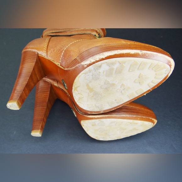 Frye Women's Size 6M Harlow Multi Strap Stiletto Boots Cognac All Leather - Picture 7 of 10